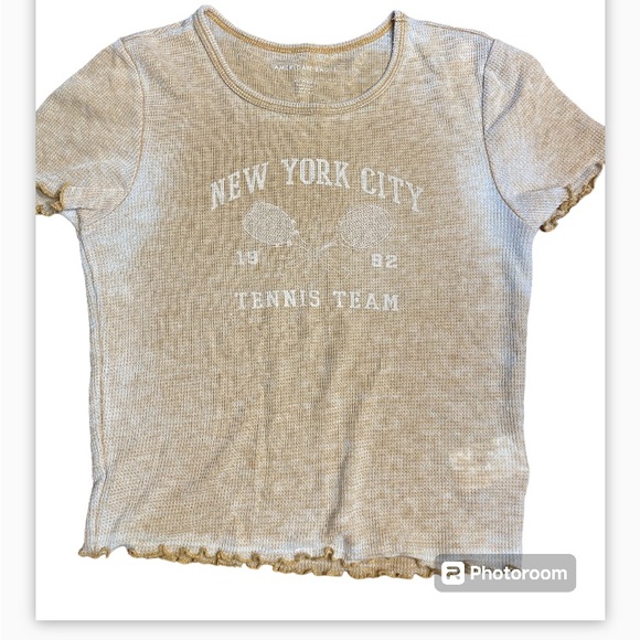 American Eagle brown/tan New York City Tennis cropped tee. XS. Waffle knit - Picture 1 of 10